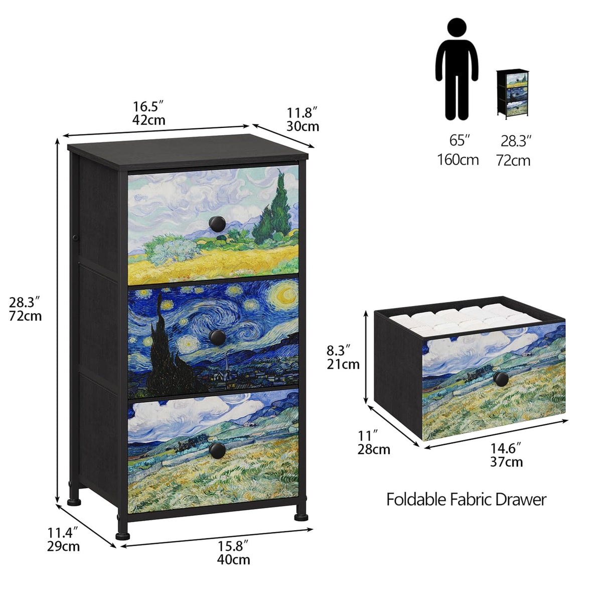 3 Drawer Dresser with Steel Frame Wood Top A34804