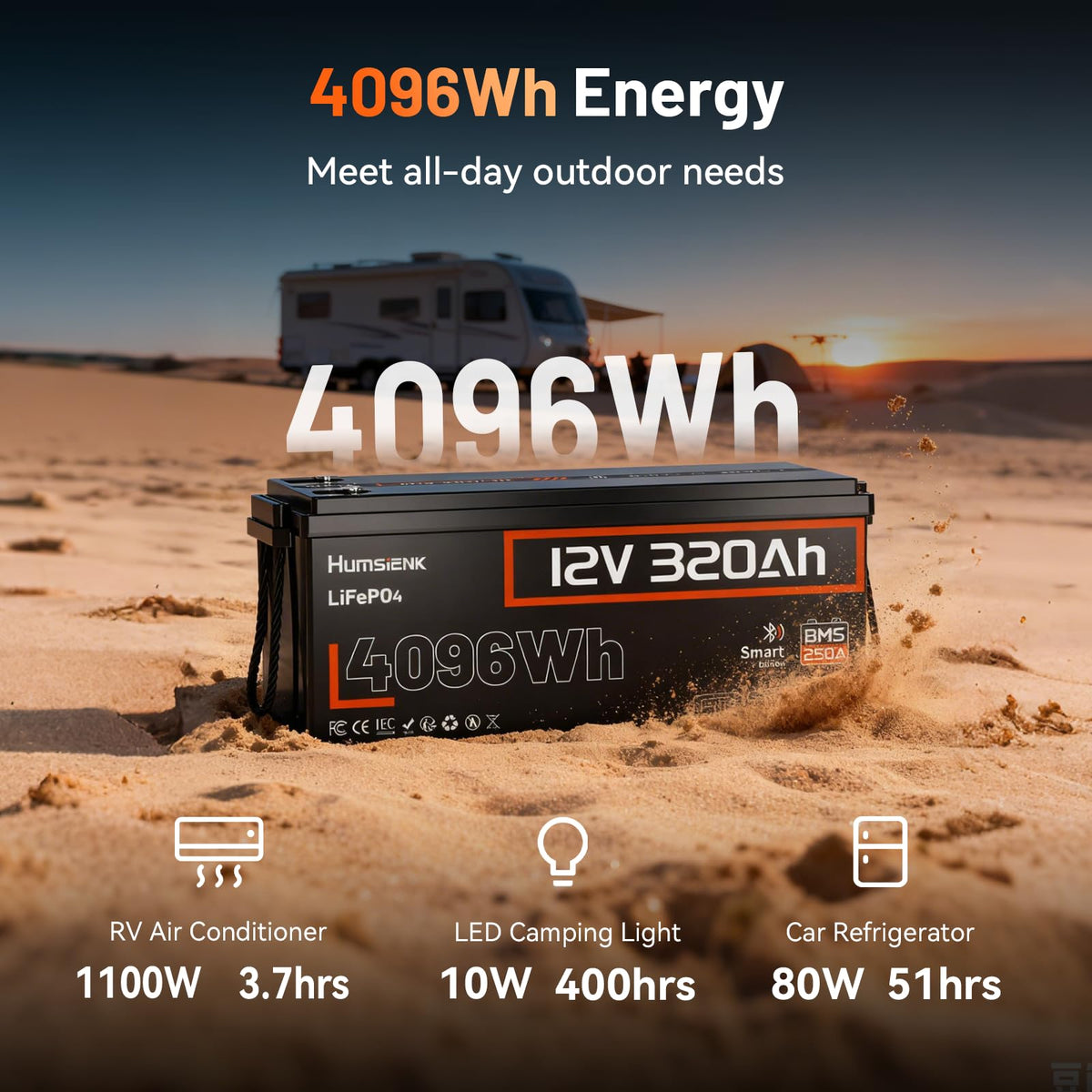 12V 320Ah LiFePO4 Lithium Battery with 250A BMS D344058