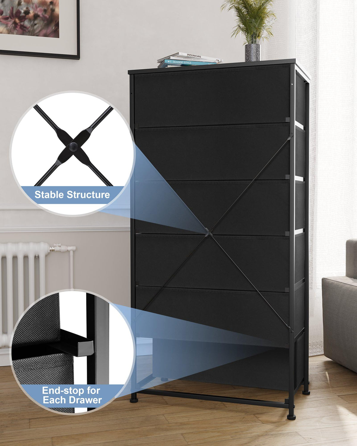 Black 6-Drawer Fabric Dresser Q553694