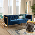 Navy Blue Velvet Button Tufted Gold Sofa D9450