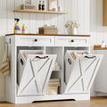 White and Walnut 23 Gallon Laundry Hamper Cabinet with 2 Drawers P19198