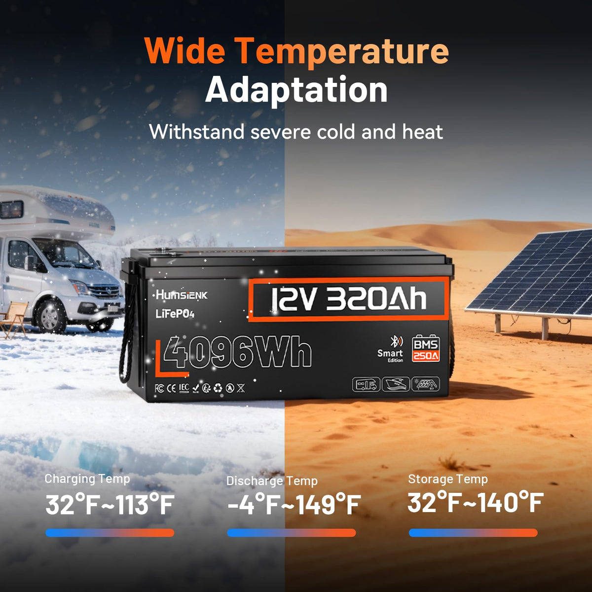 12V 320Ah LiFePO4 Lithium Battery with 250A BMS D344058