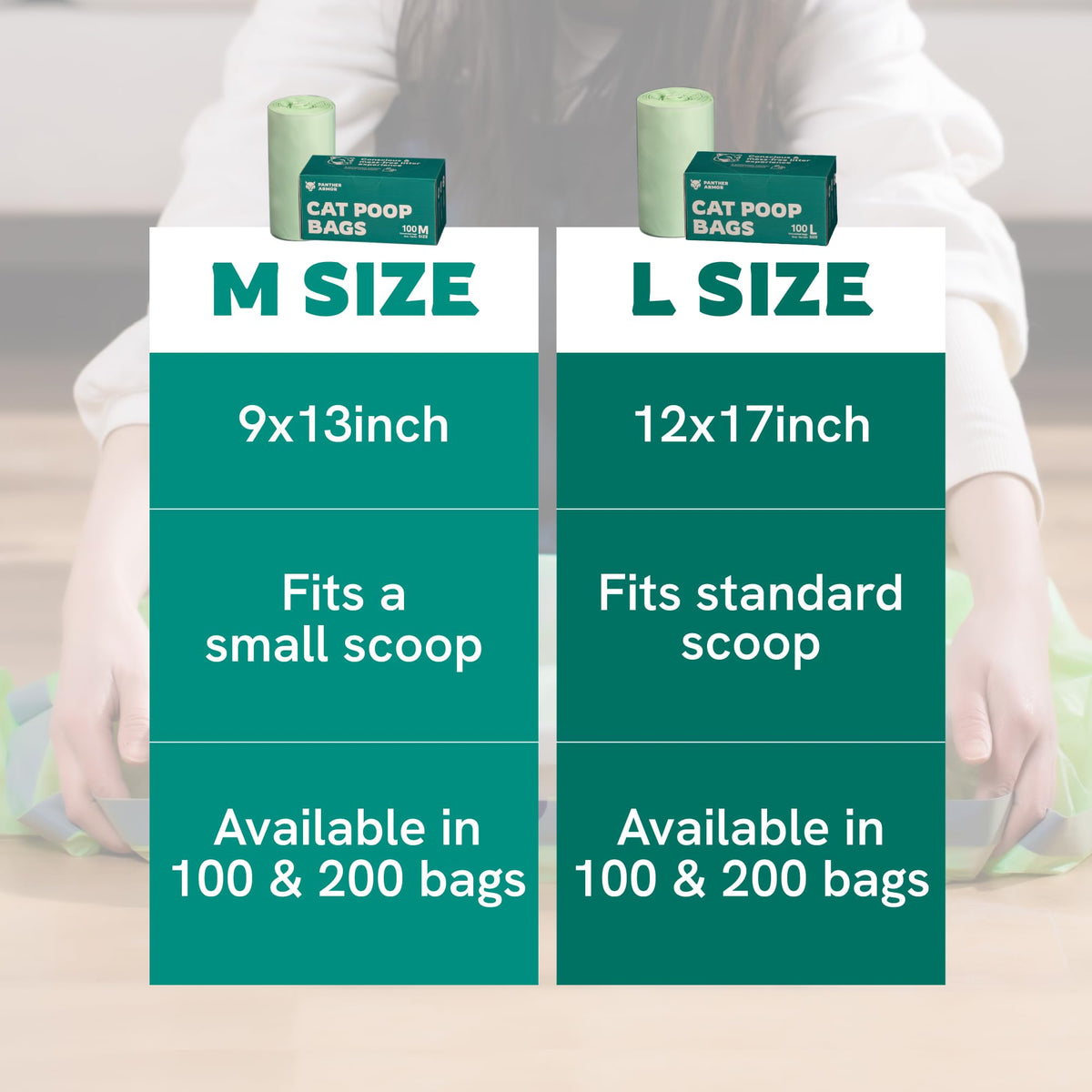 100 Large Compostable Unscented Cat Litter Bags Z8553