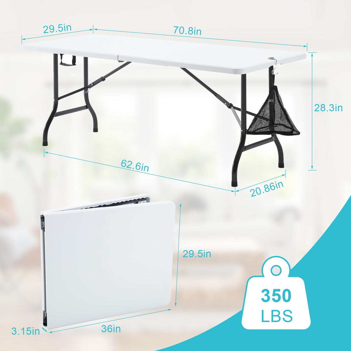 6Ft White Folding Picnic Table T537928