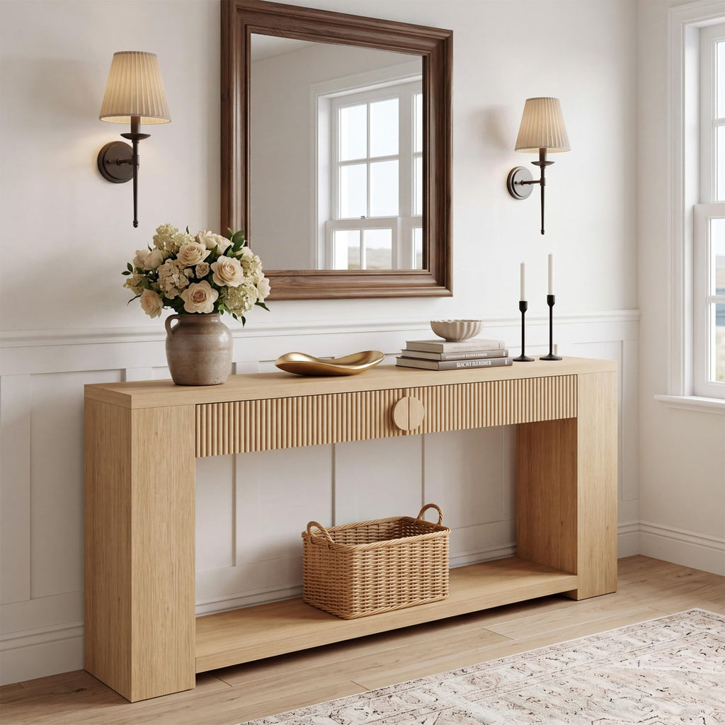 Oak Console Table with Storage Drawers H201145