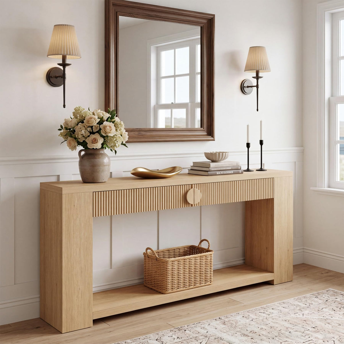 Oak Console Table with Storage Drawers H201145