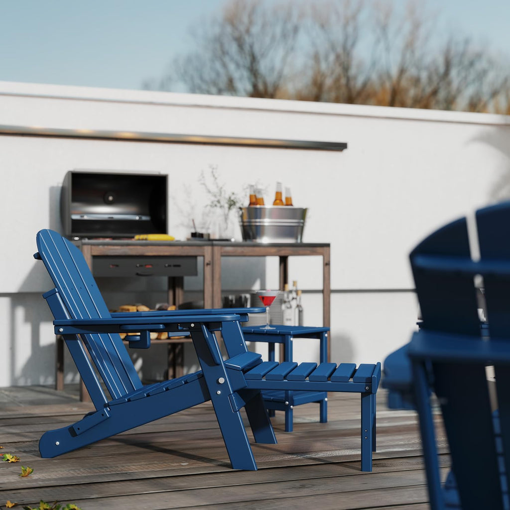 Adjustable Adirondack Chairs with Ottoman Set of 2 Blue G623395
