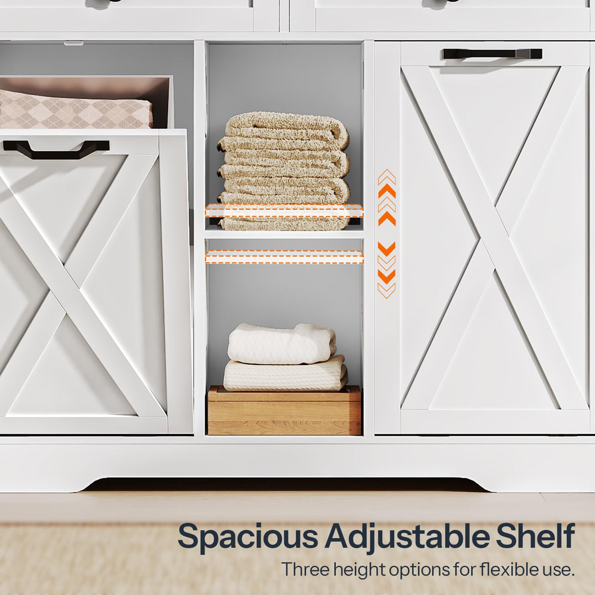 White and Walnut 23 Gallon Laundry Hamper Cabinet with 2 Drawers P19198