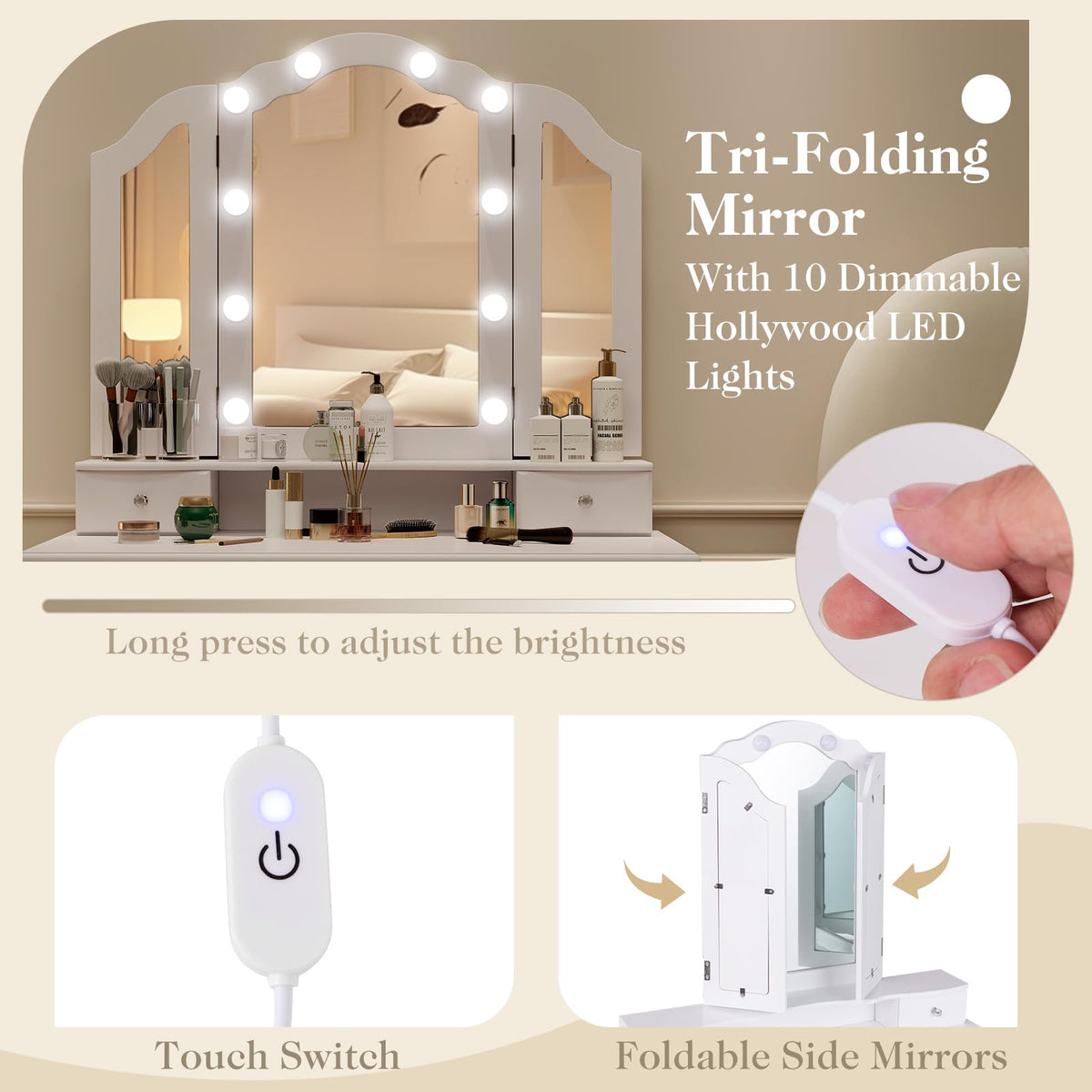 Vanity Desk with Lighted Mirror W811