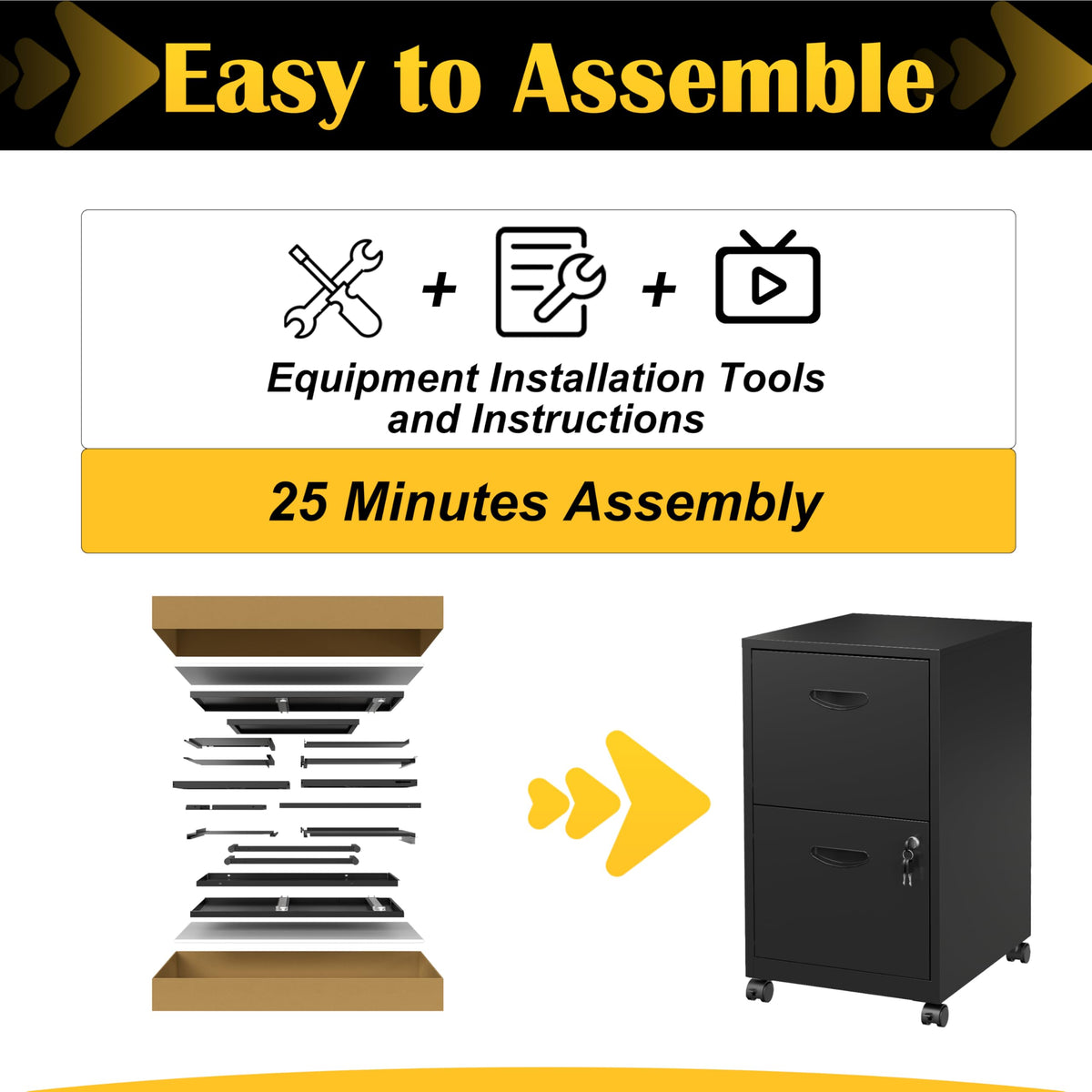 2 Drawer Black Metal File Cabinet with Lock V580095