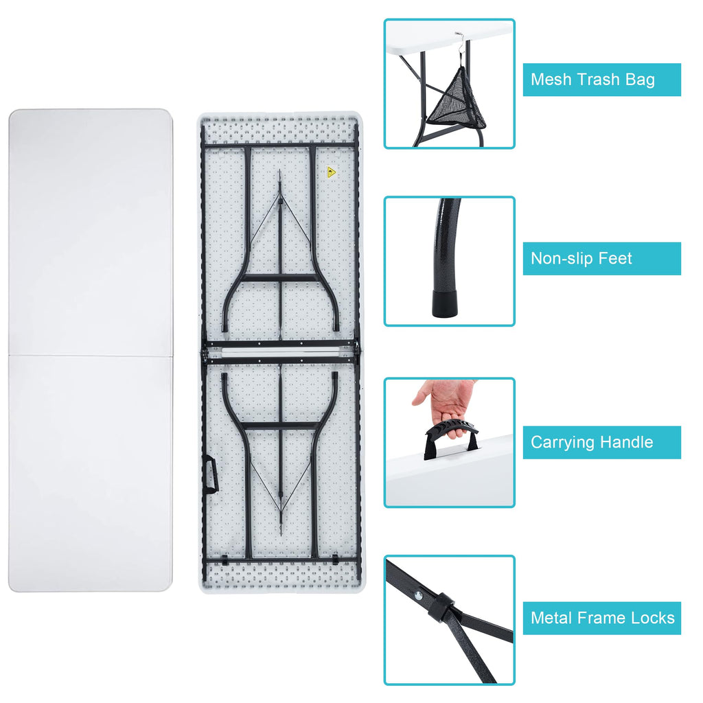 6Ft White Folding Picnic Table T537928