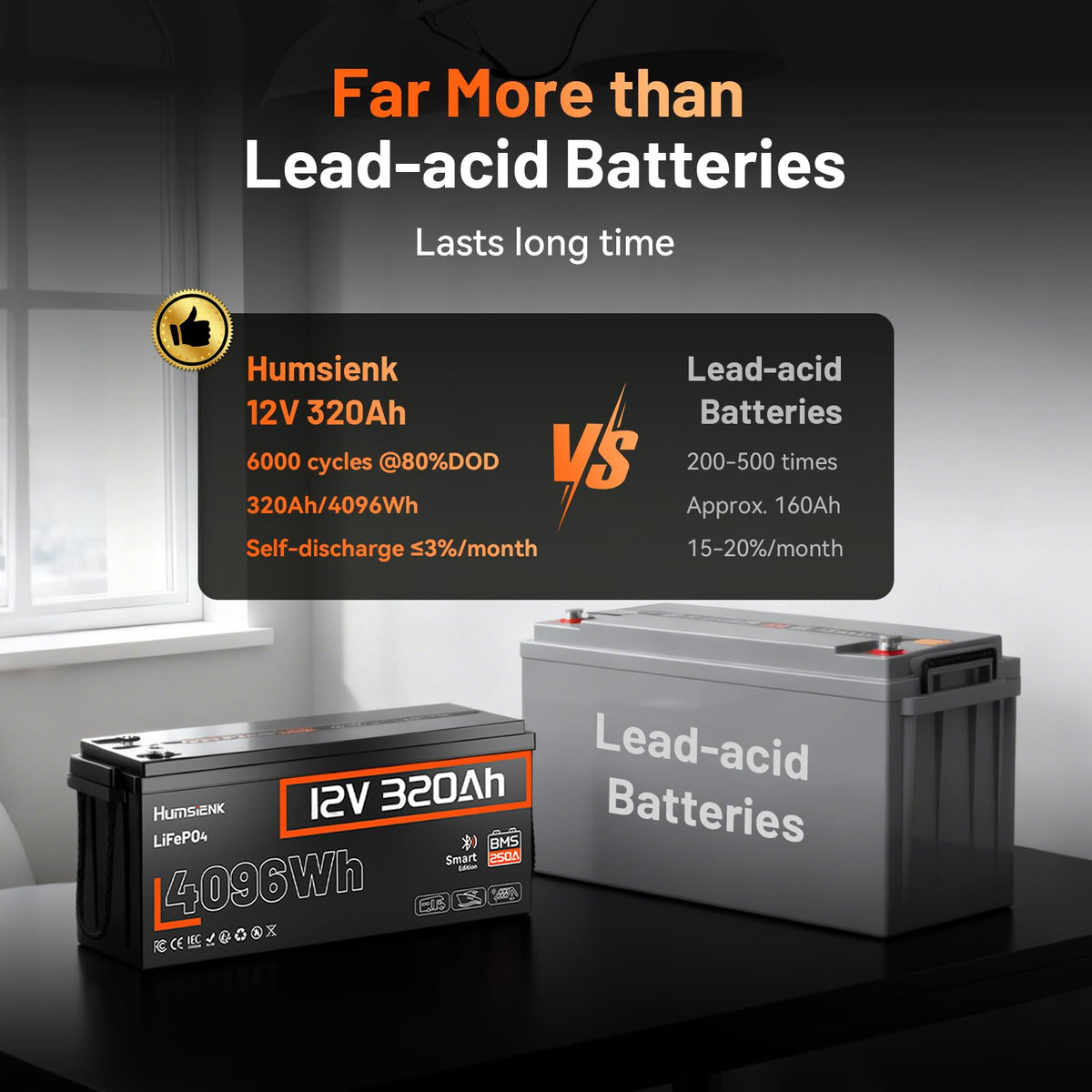 12V 320Ah LiFePO4 Lithium Battery with 250A BMS D344058