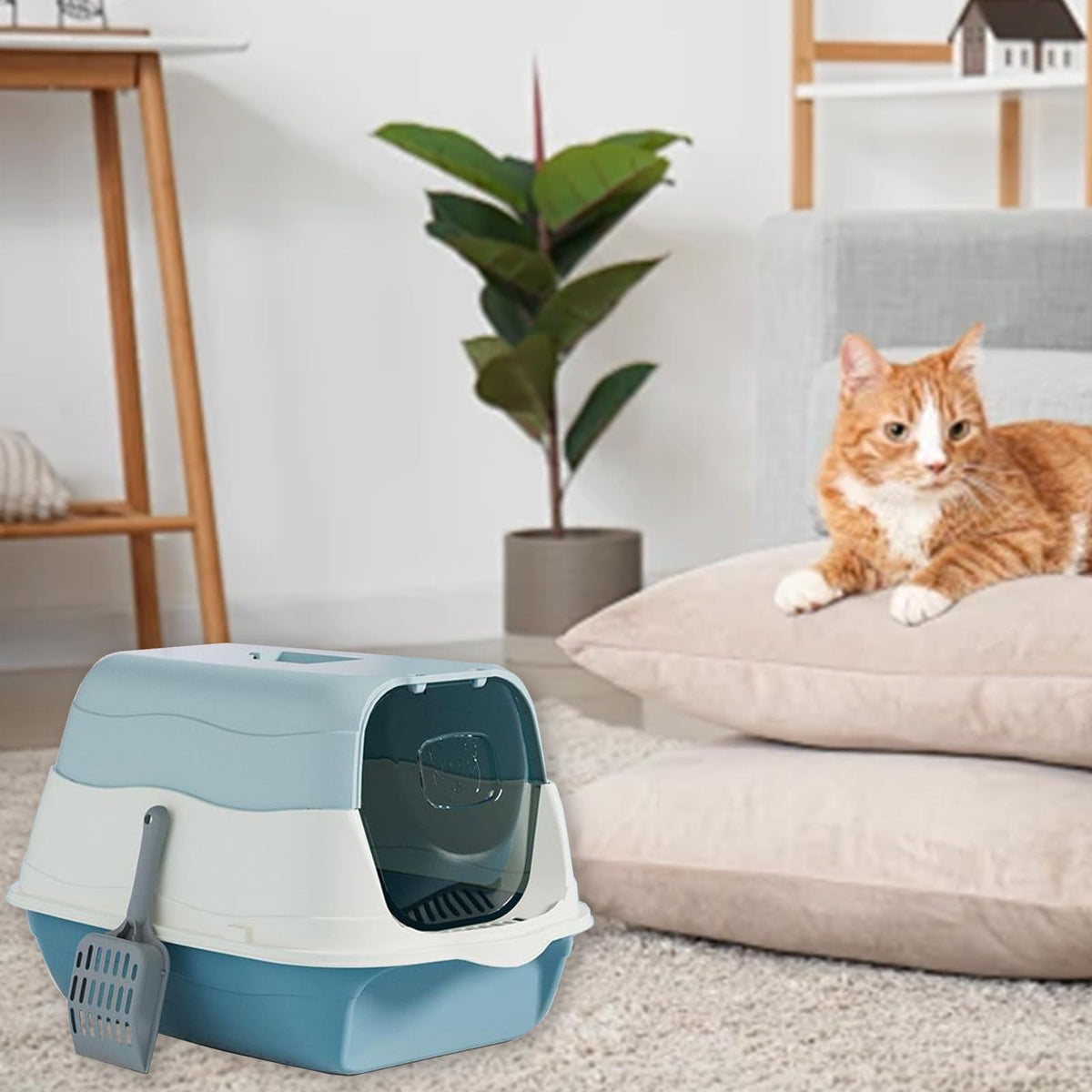 Enclosed Cat Litter Box with Lid and Scoop A369432