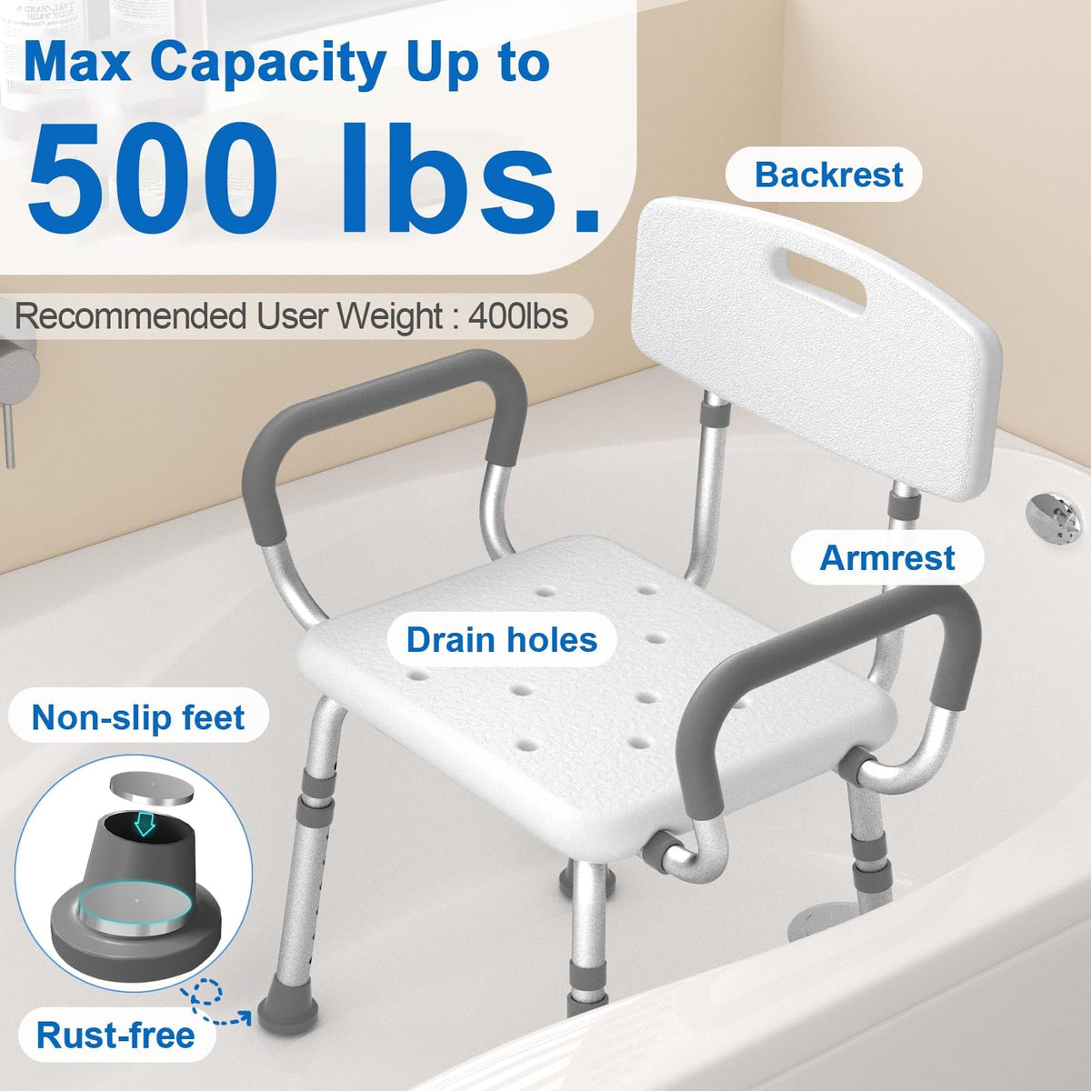 Shower Chair with Padded Armrests and Back I29600