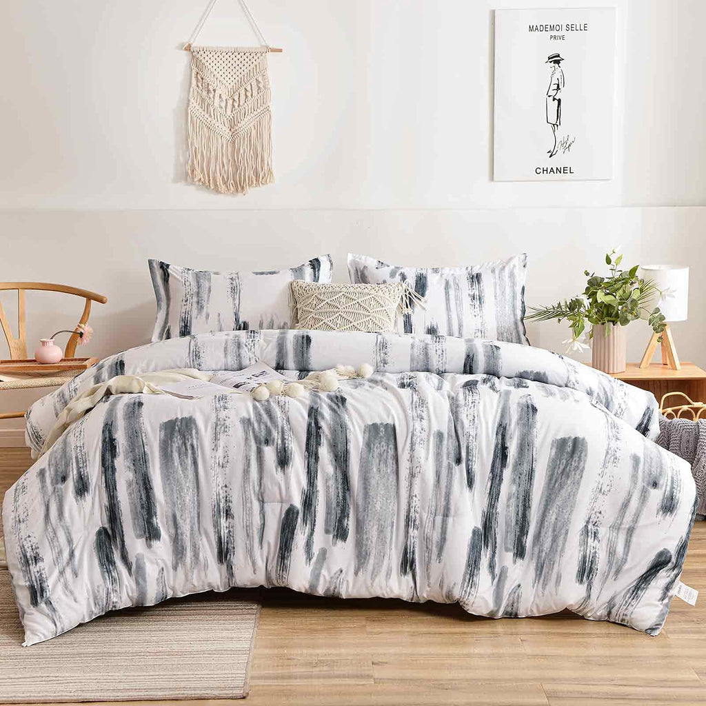 King 3pc Grey White Reversible Microfiber Comforter Set L95843
