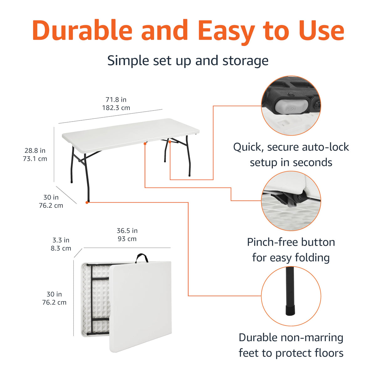 Heavy Duty Portable Folding Table, 6 ft, White J33909