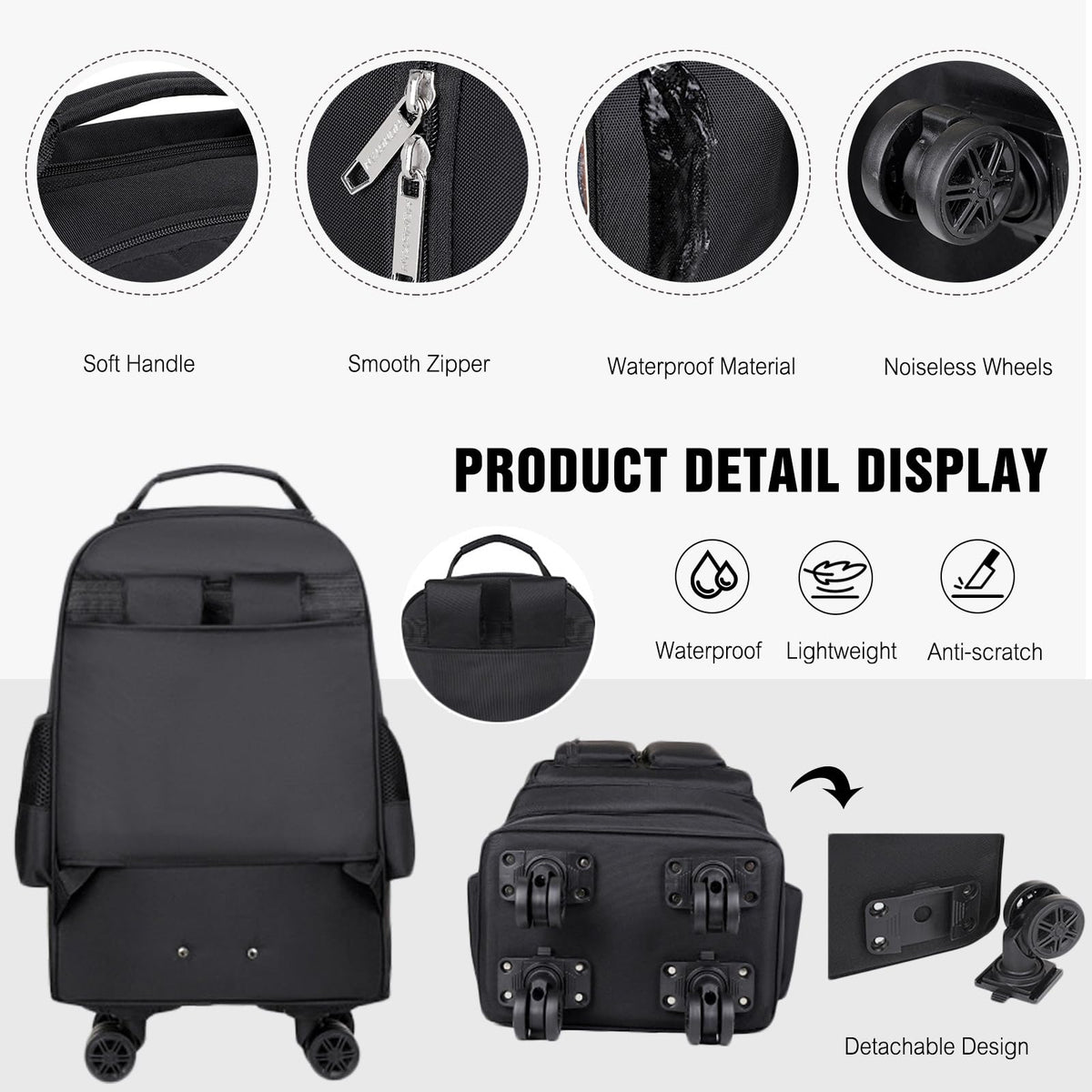 Rolling Backpack with Silent Wheels Black D47651