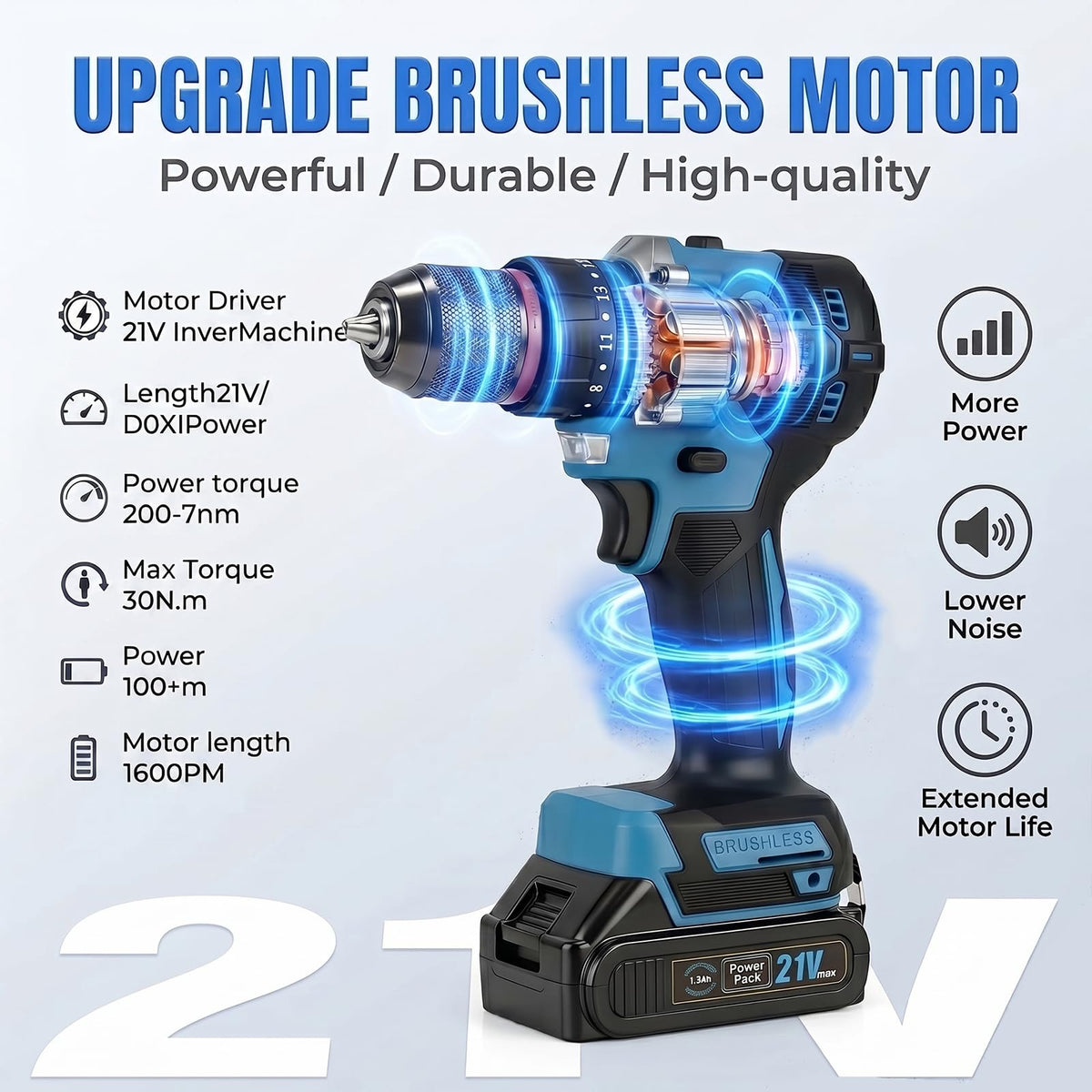 21V Brushless Cordless Drill Driver Kit with 2 Batteries & Charger D231