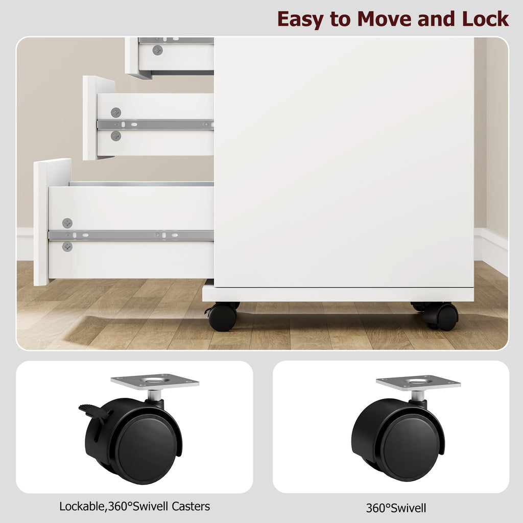 White 4 Drawer Wood Storage Cabinet with Wheels C15715