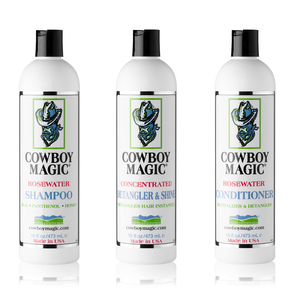 Shampoo + Conditioner + Detangler & Shine 16 Ounce each Silk Panthenol Honey Q502