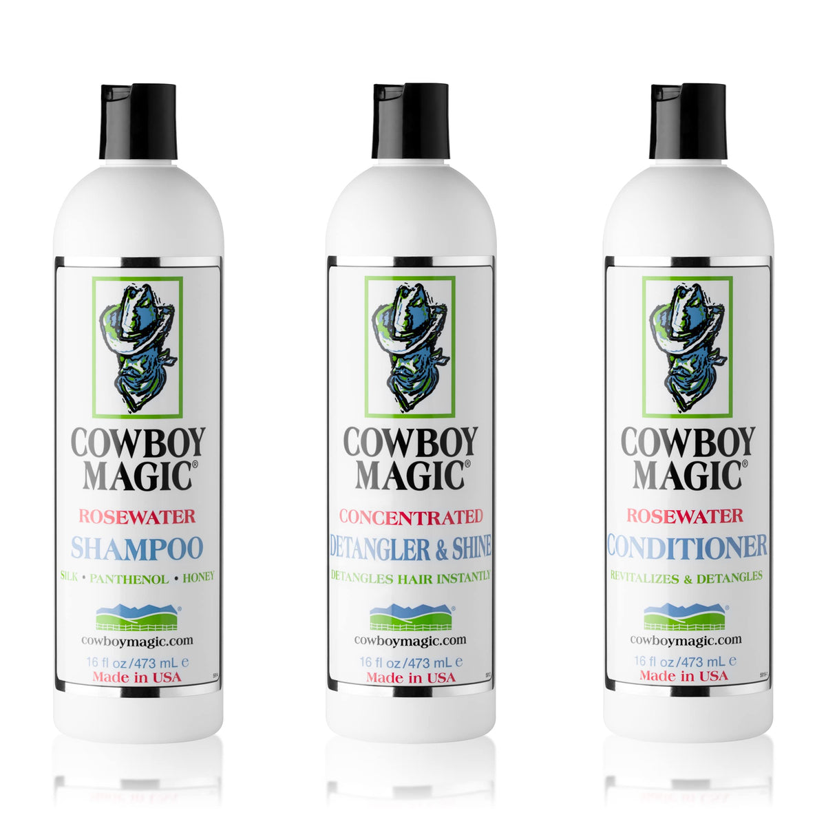 Shampoo + Conditioner + Detangler & Shine 16 Ounce each Silk Panthenol Honey Q502