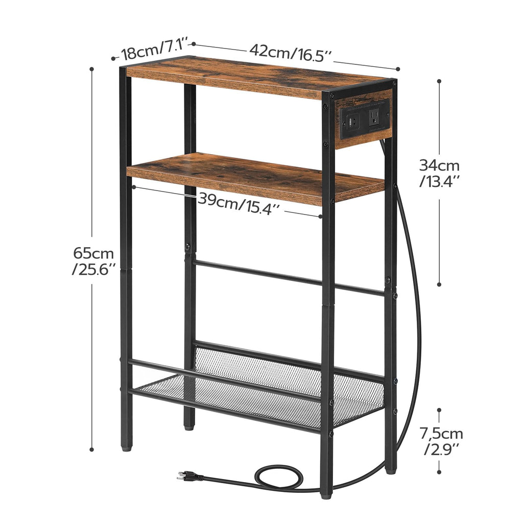 Small Narrow Side Table with Charging Station and Storage Shelf O598252