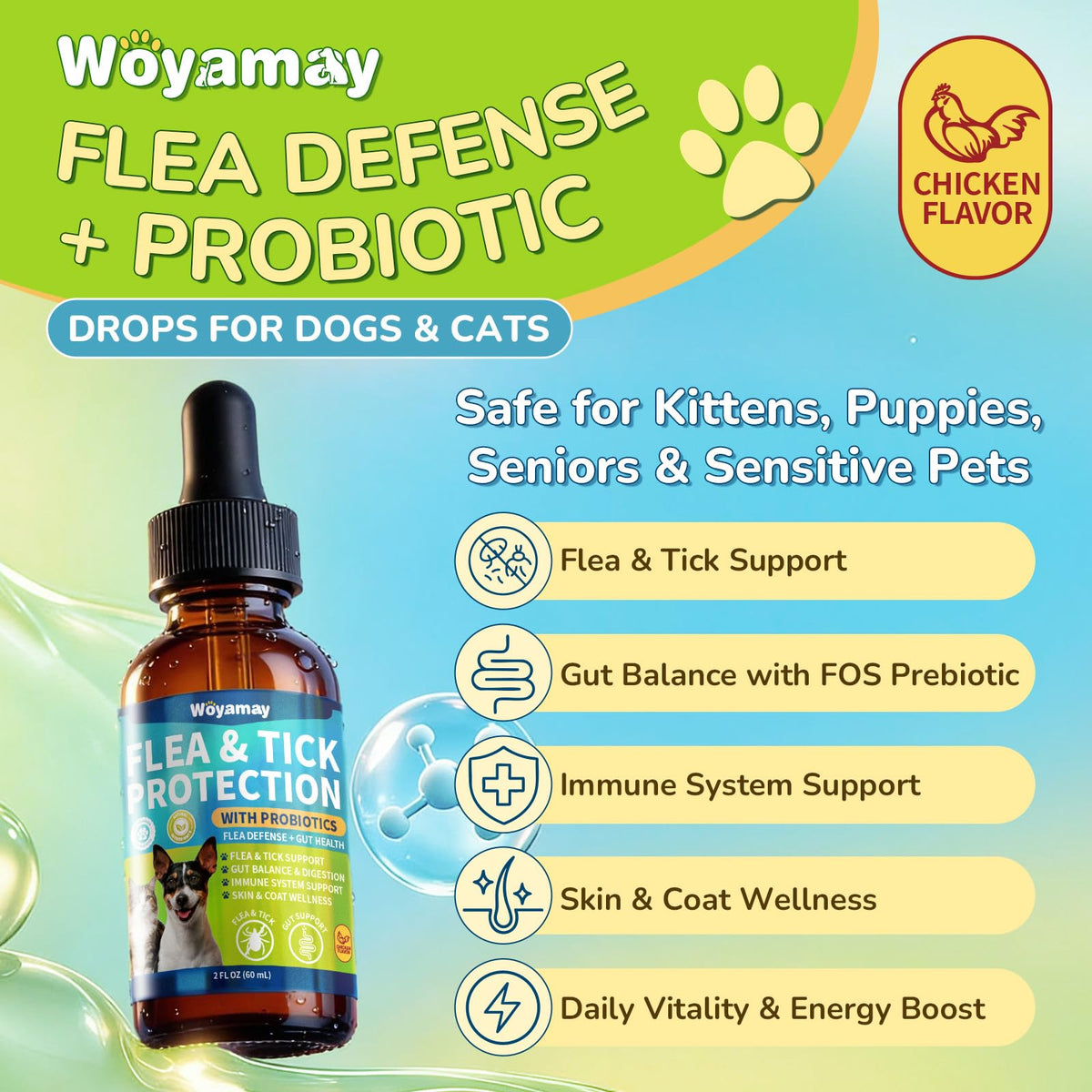 Flea and Tick Prevention Drops with Probiotics T98833