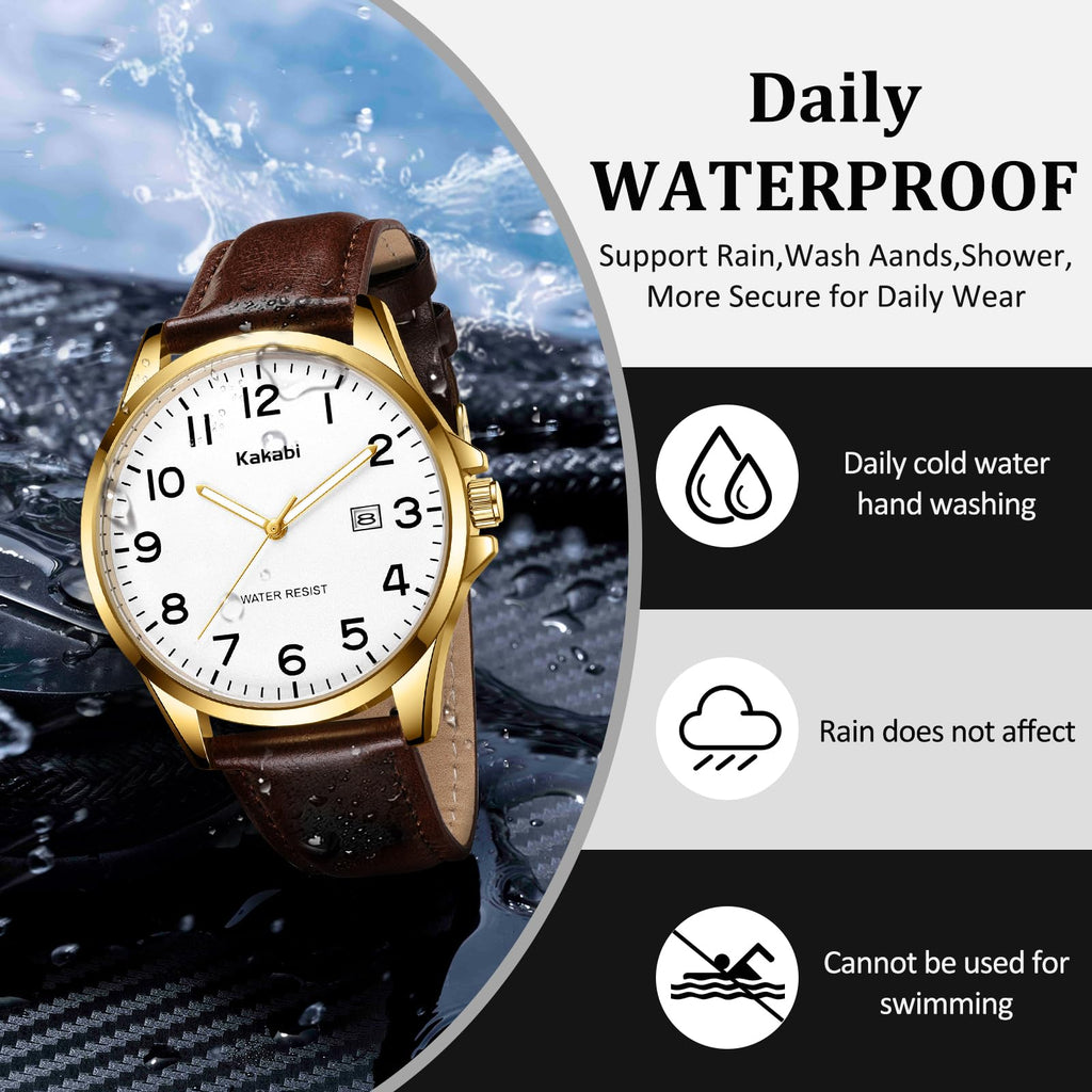 Men Fashion Minimalist Waterproof Quartz Analog Date Leather Strap Watch K45050
