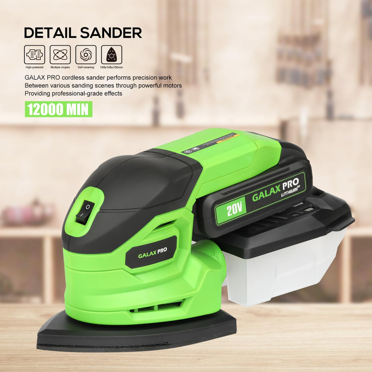 Cordless Detail Sander 2.0Ah Battery, 20 Pcs Sandpapers I8641