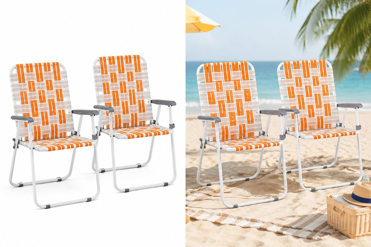 Webbed Foldable Metal Patio Chairs Set of 2 T5693