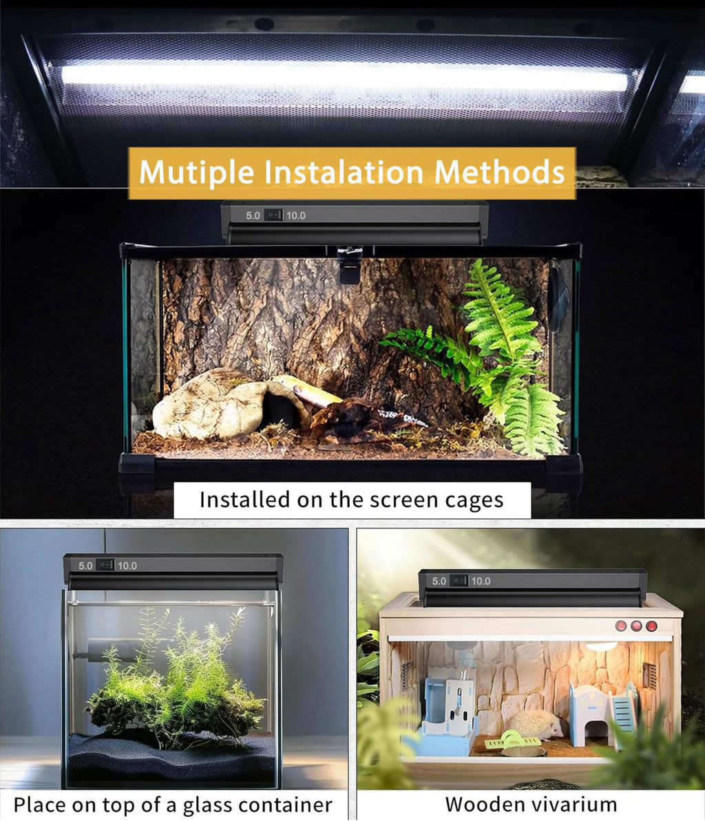 8W 12 Inch Switchable 10.0 & 5.0 UVB Reptile Light Fixture Combo Kit G8815