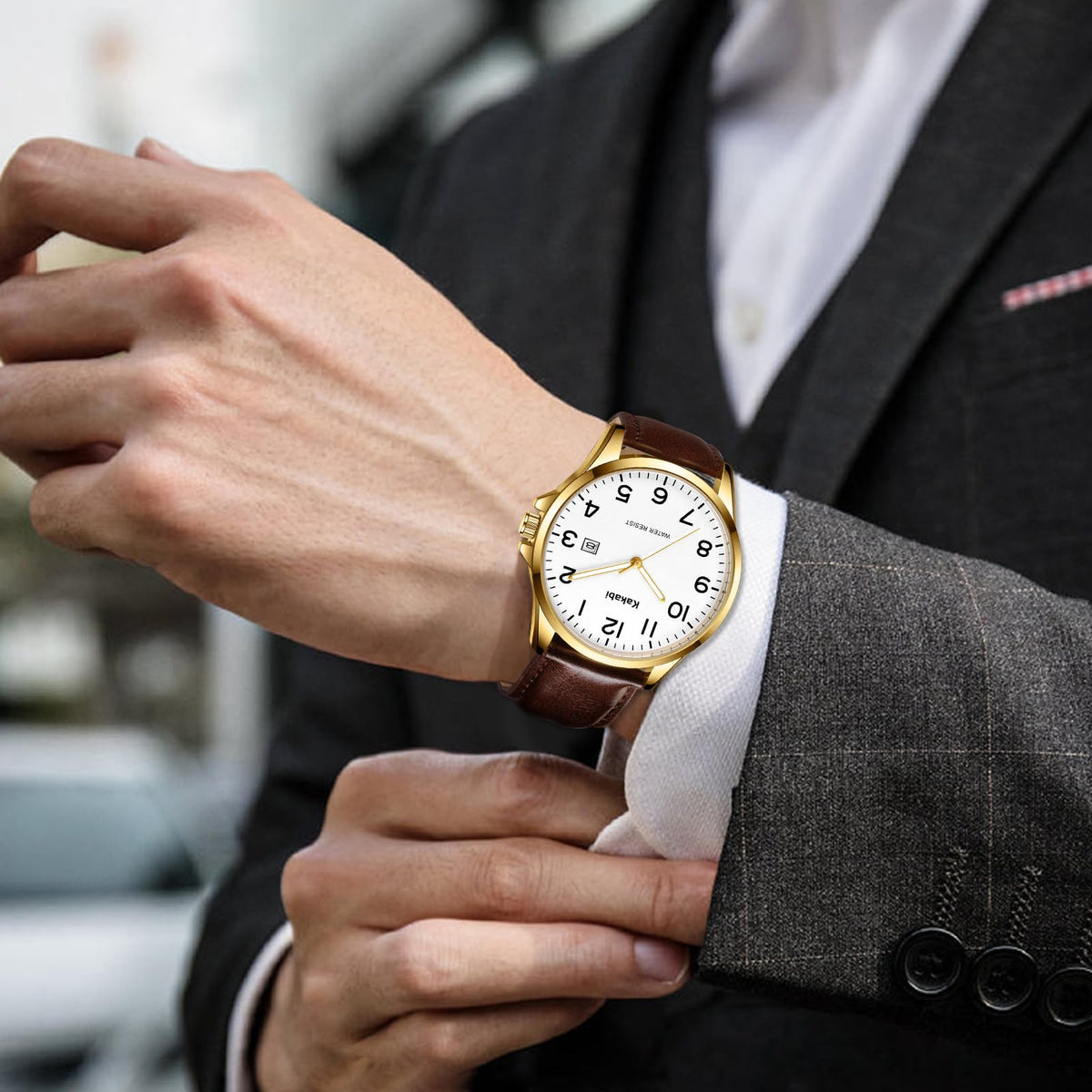 Men Fashion Minimalist Waterproof Quartz Analog Date Leather Strap Watch K45050