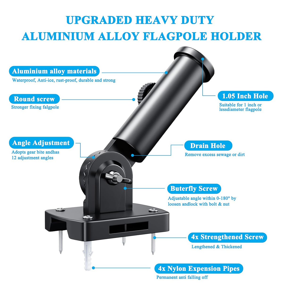 Adjustable Heavy Duty Aluminum Flag Pole Holder M41878