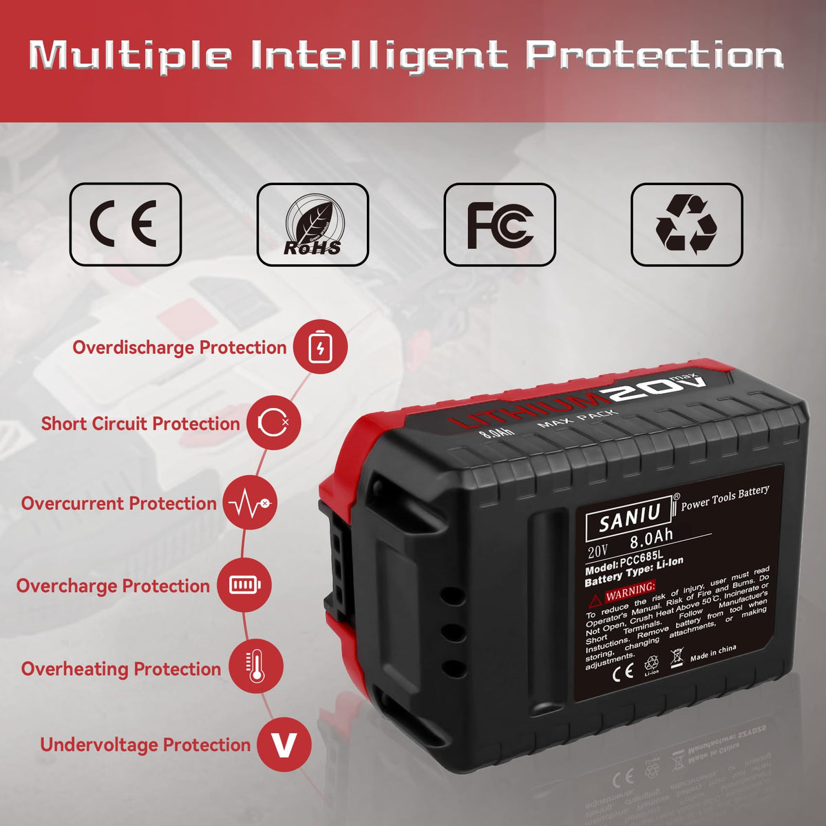8.0Ah Lithium ion Replacement Battery 2 Piece B14808