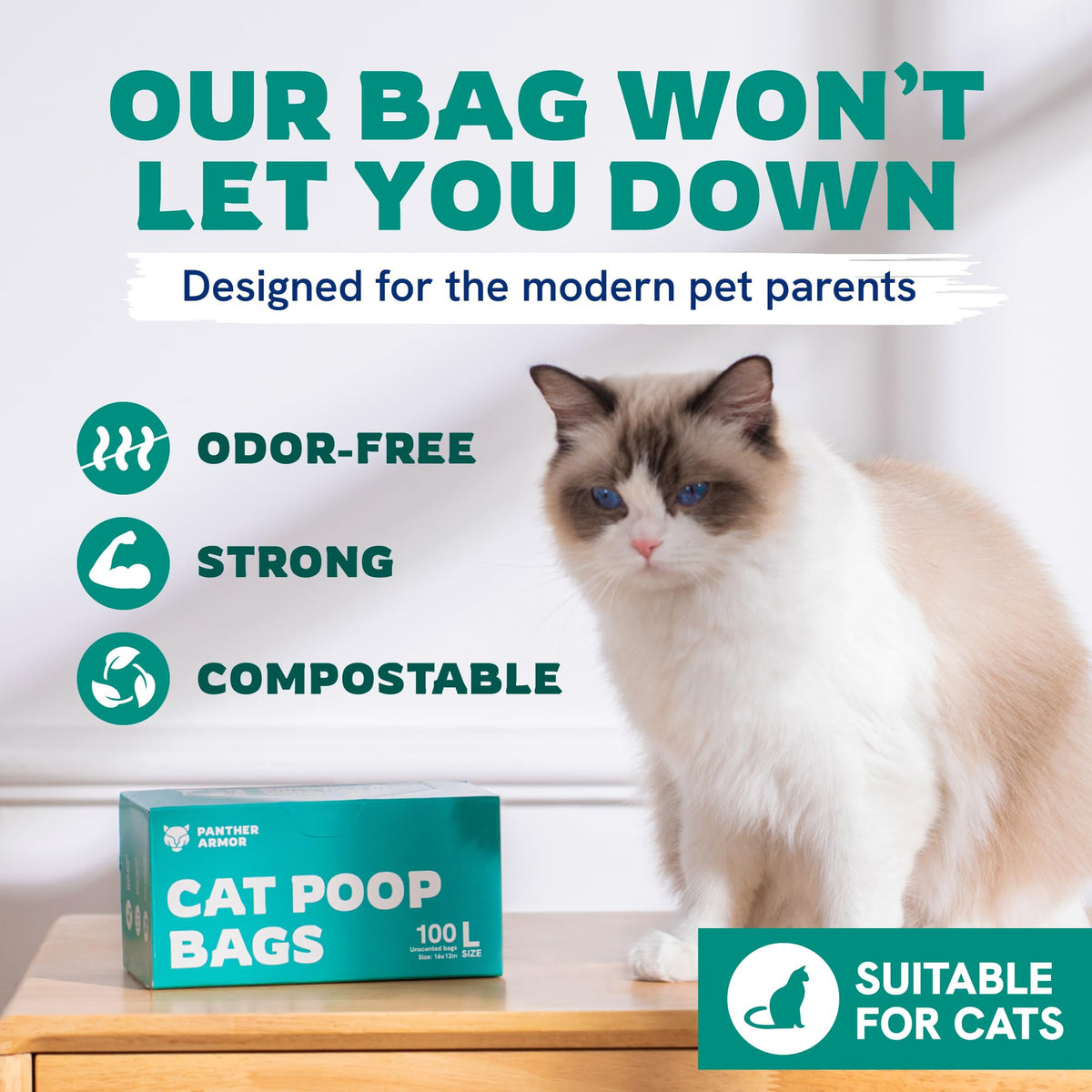 100 Large Compostable Unscented Cat Litter Bags Z8553