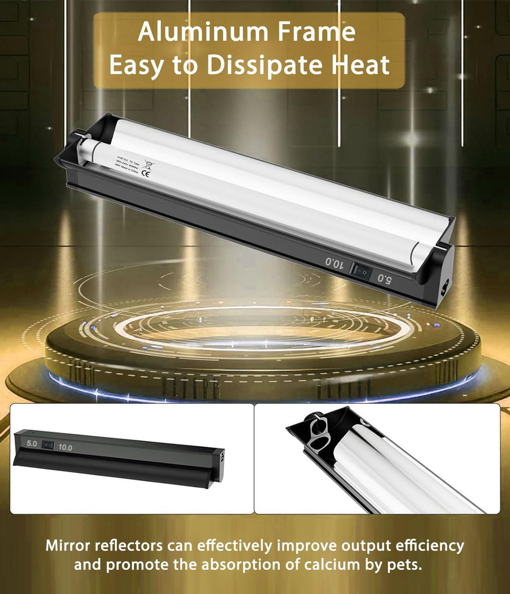 8W 12 Inch Switchable 10.0 & 5.0 UVB Reptile Light Fixture Combo Kit G8815