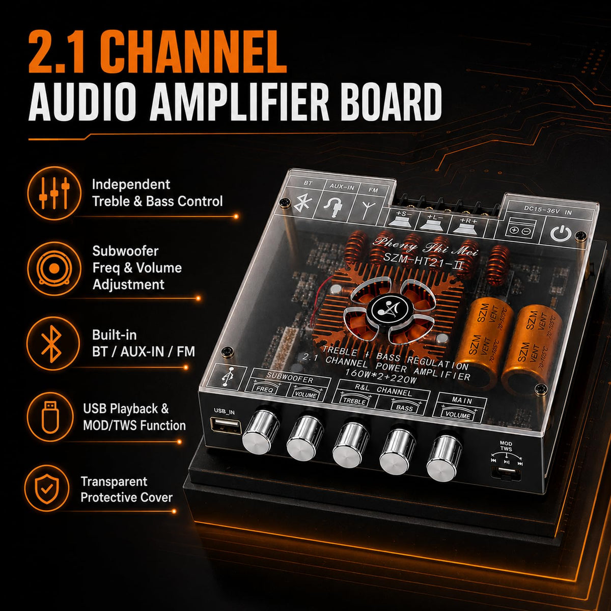 2.1 Channel Bluetooth 5.1 Amp Board 160W x 2 + 220W X89867