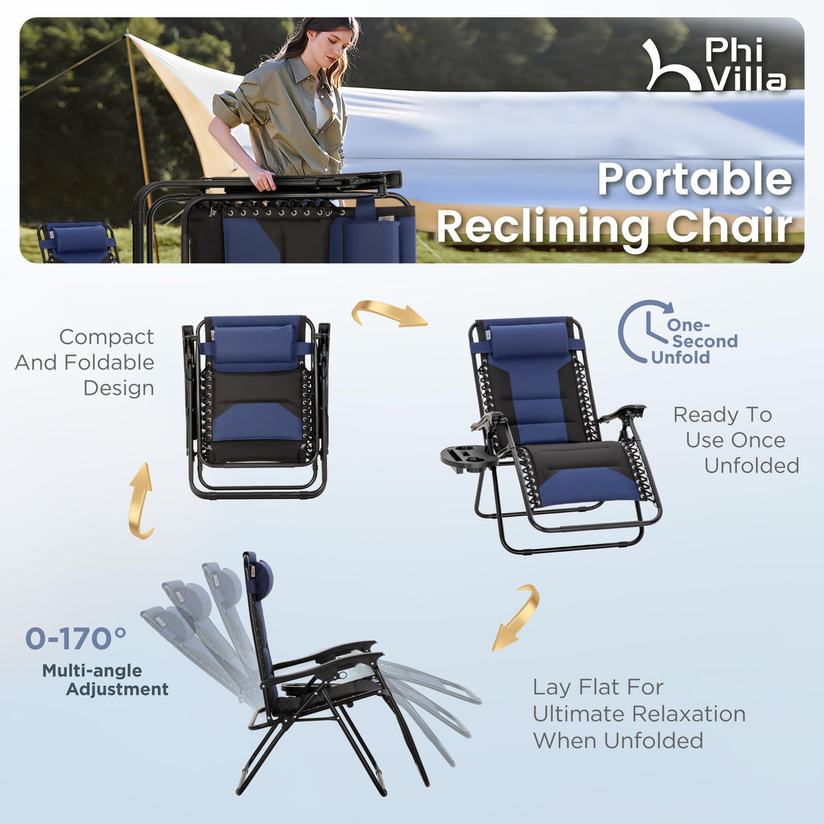 Zero Gravity Chairs Set of 2 Navy U844