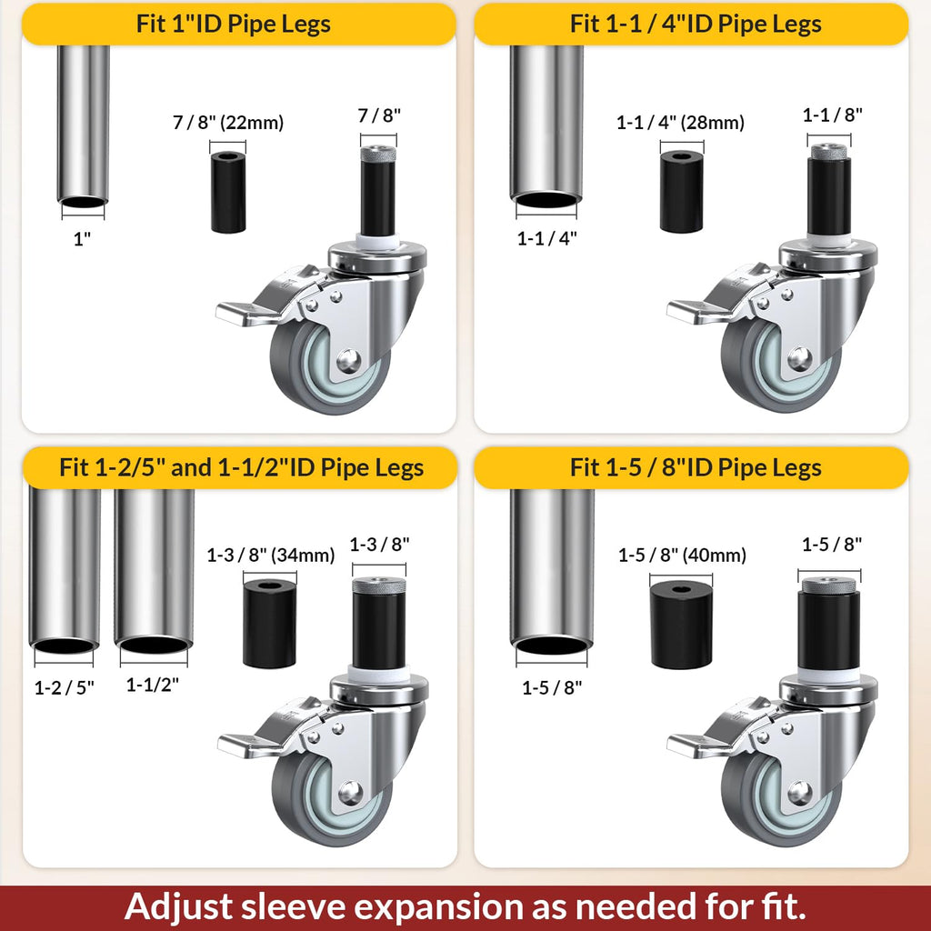 3 Inch Expanding Stem Locking Swivel Casters Set of 4 T7697
