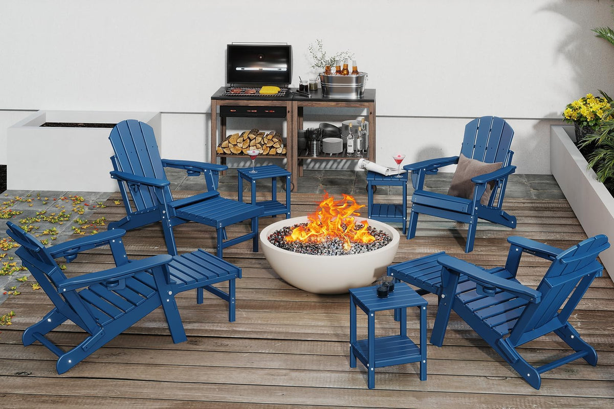 Adjustable Adirondack Chairs with Ottoman Set of 2 Blue G623395