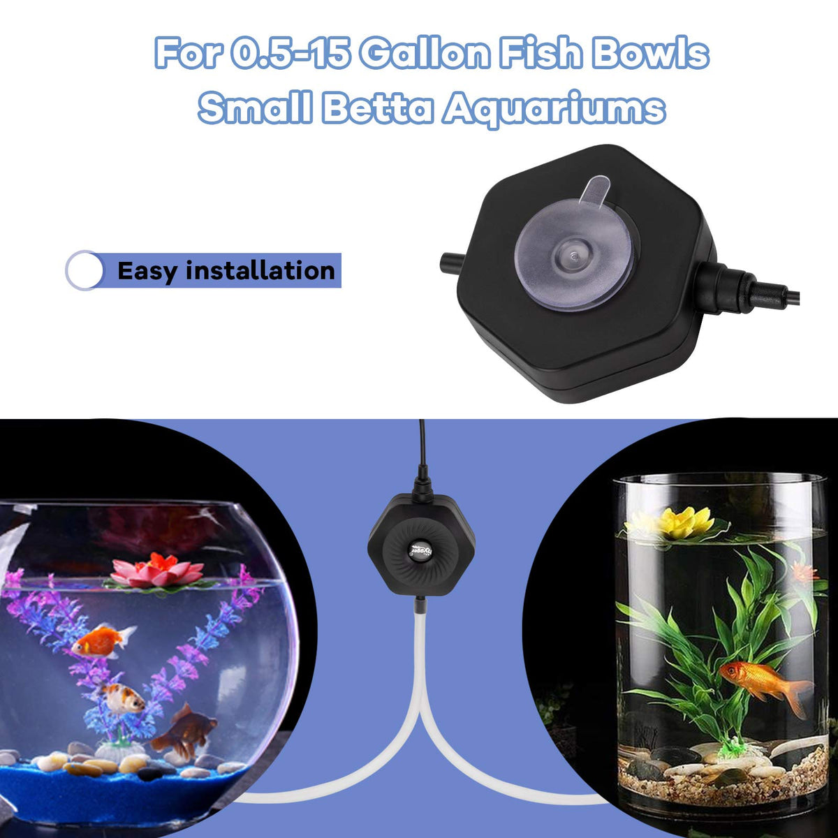 Quiet Mini Aquarium Air Pump with Air Stone Tubing Suction Cup H265