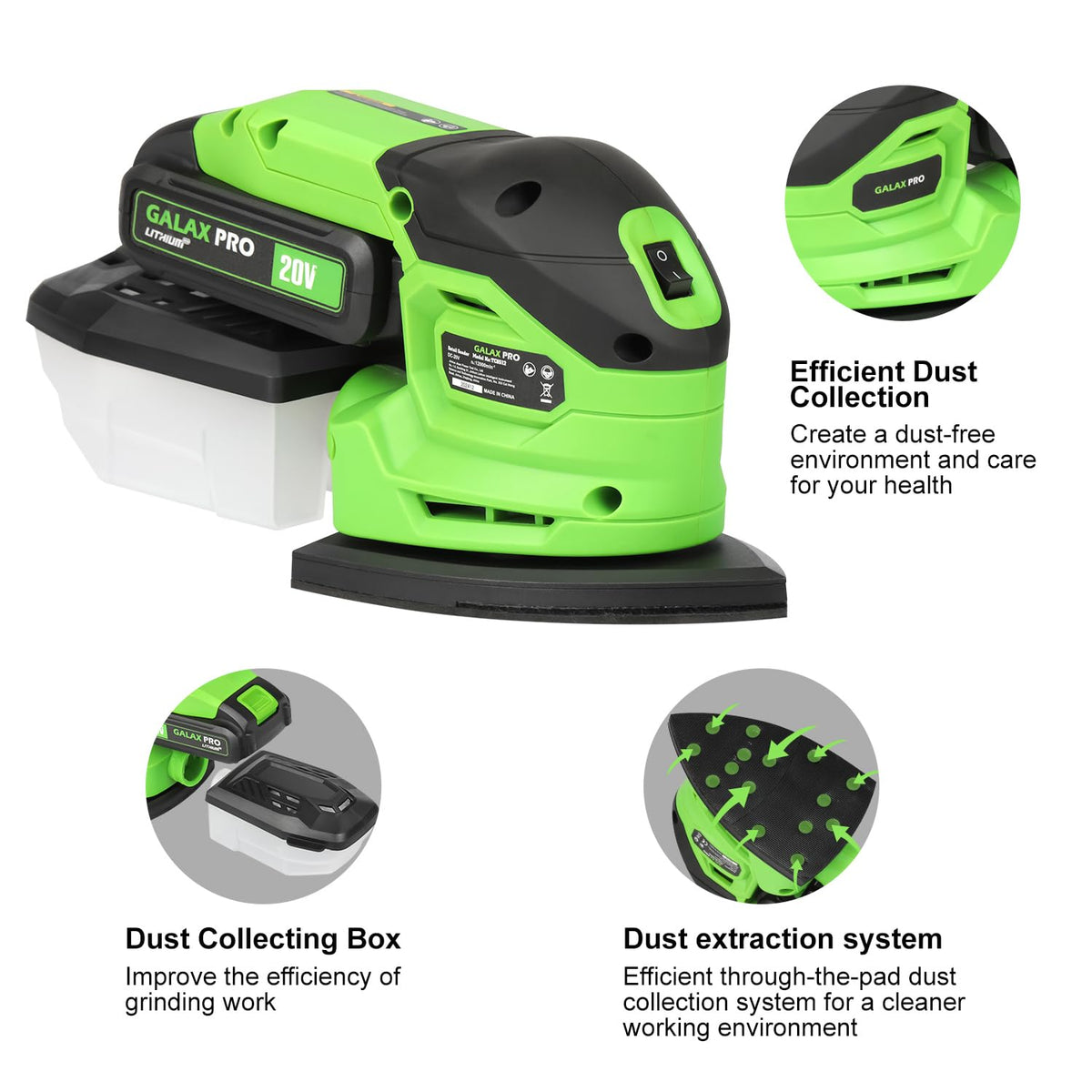 Cordless Detail Sander 2.0Ah Battery, 20 Pcs Sandpapers I8641