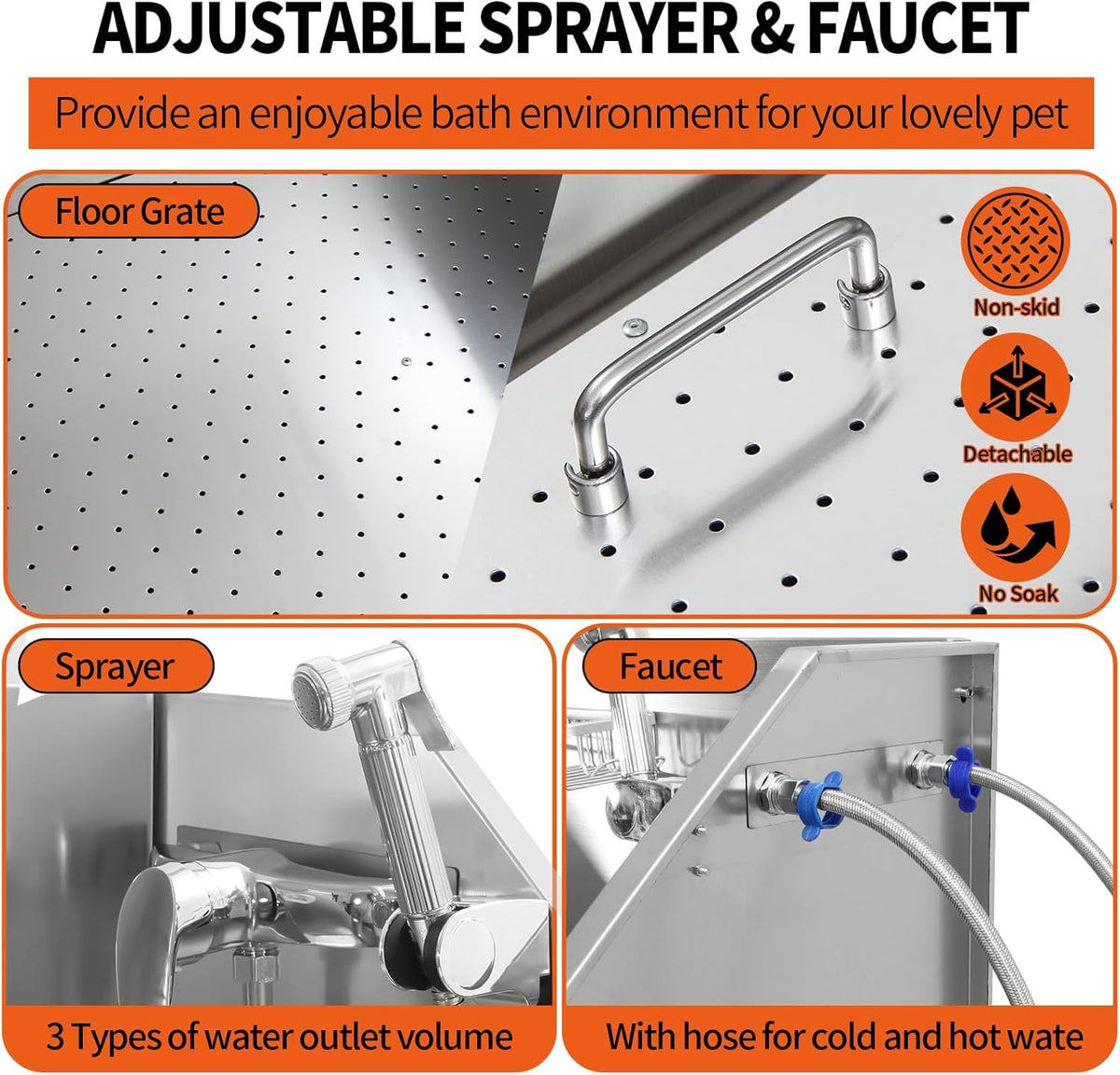 38" Stainless Steel Dog Grooming Tub with Ramp F155