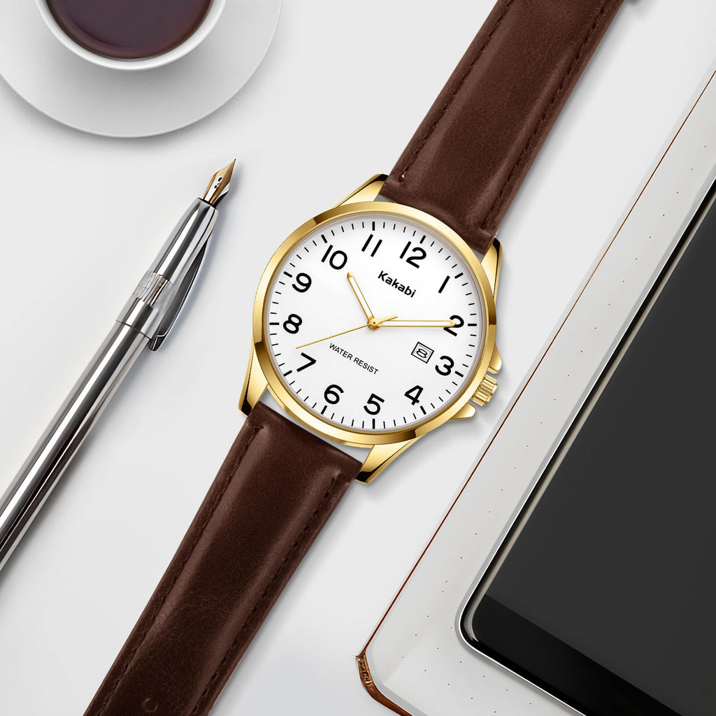 Men Fashion Minimalist Waterproof Quartz Analog Date Leather Strap Watch K45050