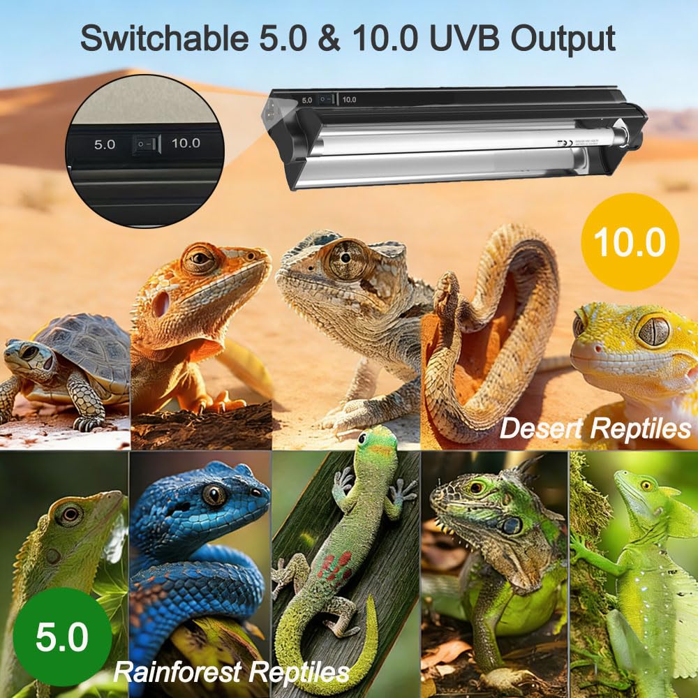 8W 12 Inch Switchable 10.0 & 5.0 UVB Reptile Light Fixture Combo Kit G8815