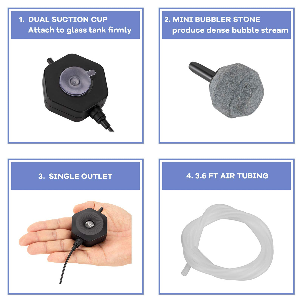 Quiet Mini Aquarium Air Pump with Air Stone Tubing Suction Cup H265