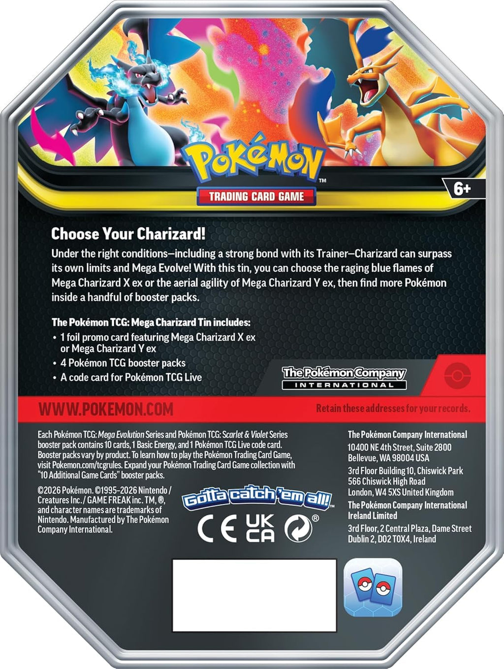 Pokémon TCG Mega Charizard ex Promo Card and Tin with 4 Packs B7928