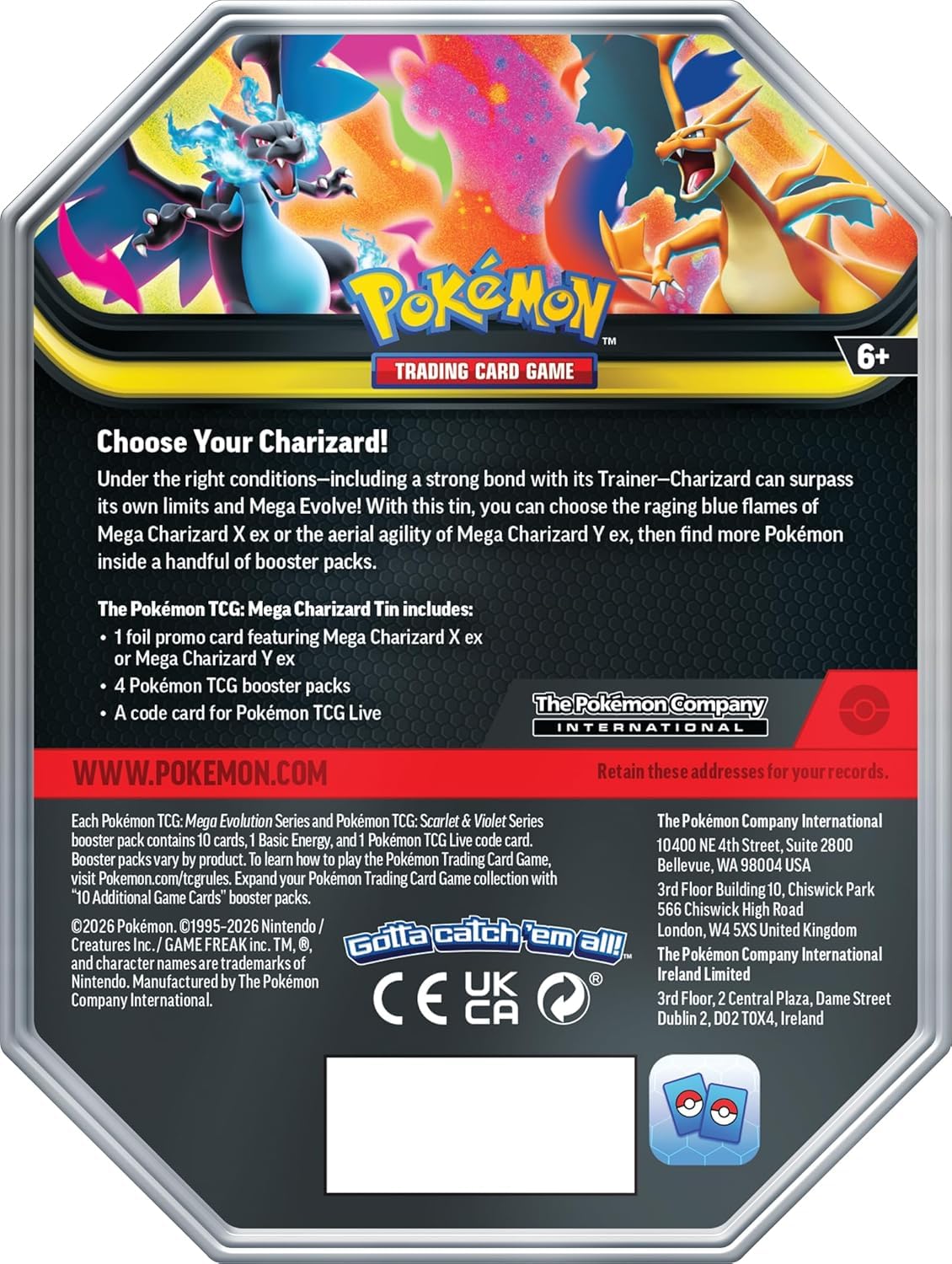 Pokémon TCG Mega Charizard ex Promo Card and Tin with 4 Packs B7928