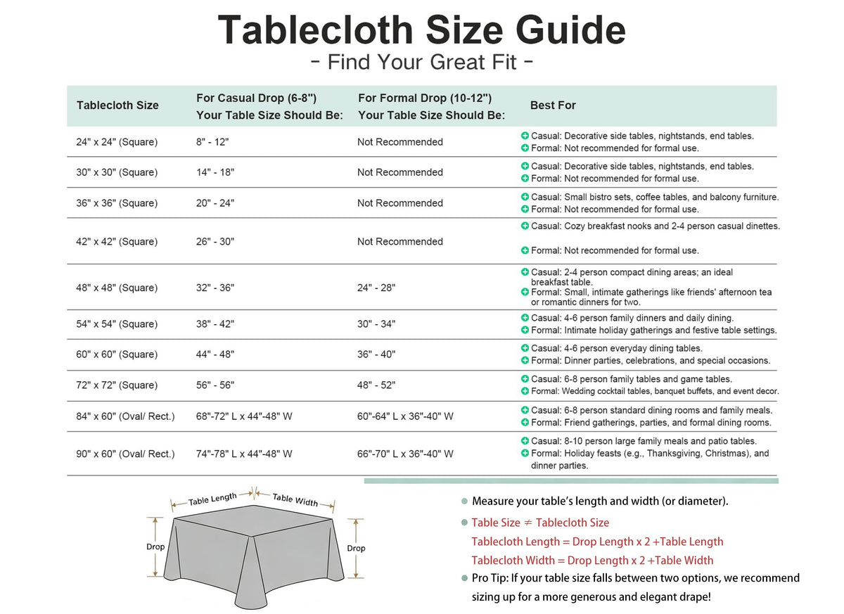 2 Pack 30x30 Inch Washable Tablecloth T378