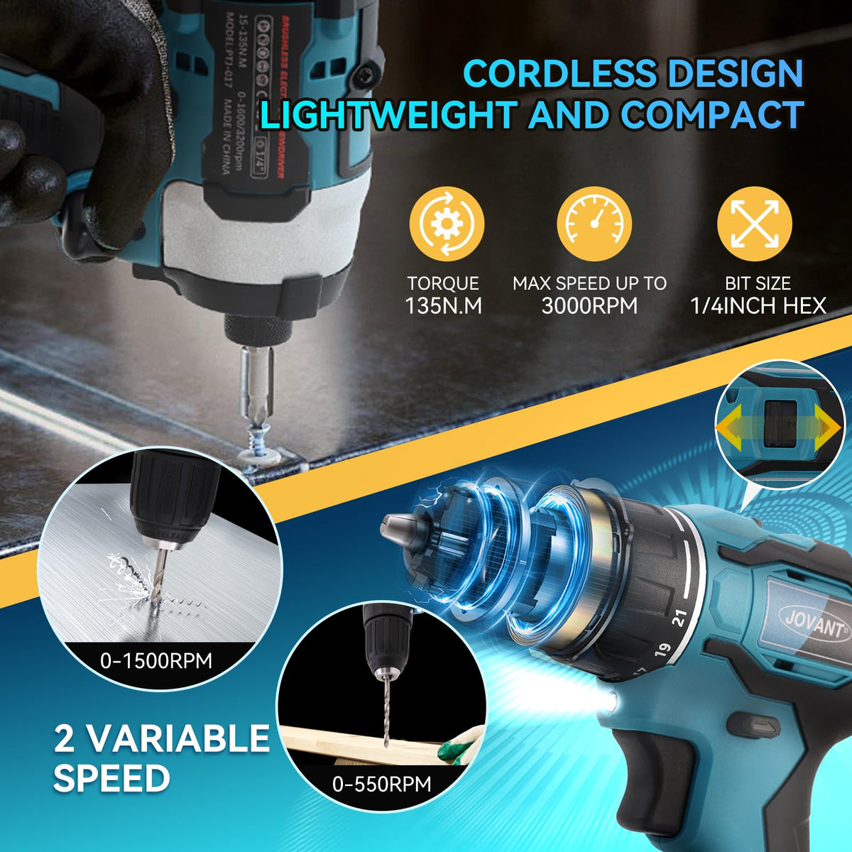 Cordless Drill and Impact Driver Combo Kit with 2 Batteries M500340